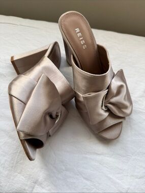 Reiss Satin Bow Slide Mules in Champagne Pink